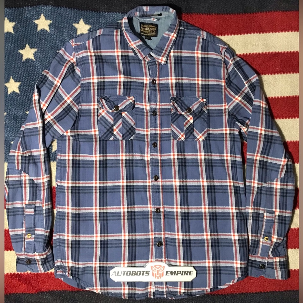 Vintage THIRD & ARMY DENIM FLANNEL Plaid Work Shirt M Rlx Sportsman Rlpc Camp x